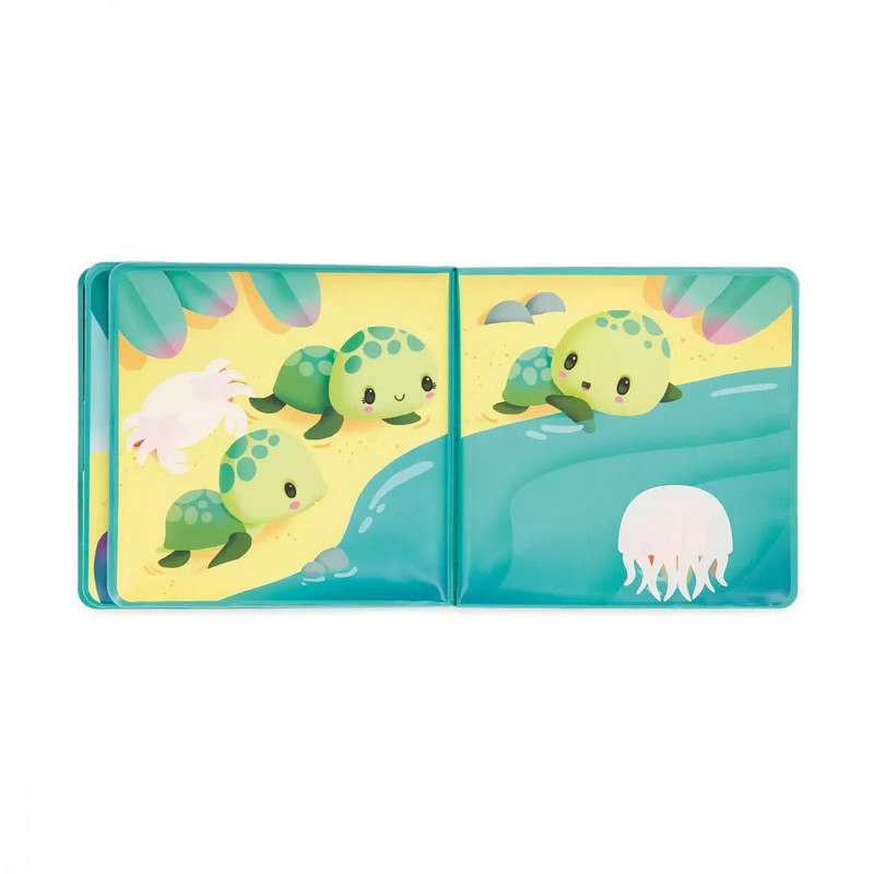 Libro magico da bagno che cambia a contatto con l'acqua con illustrazioni che mostrano la vita delle tartarughe